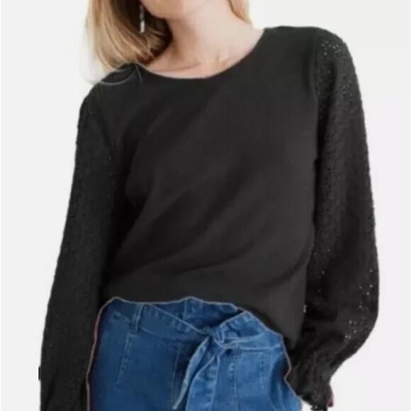 Madewell Texture & Thread Ruffle Sleeve Top Women's Size XXL Black Minimalist - Picture 1 of 11